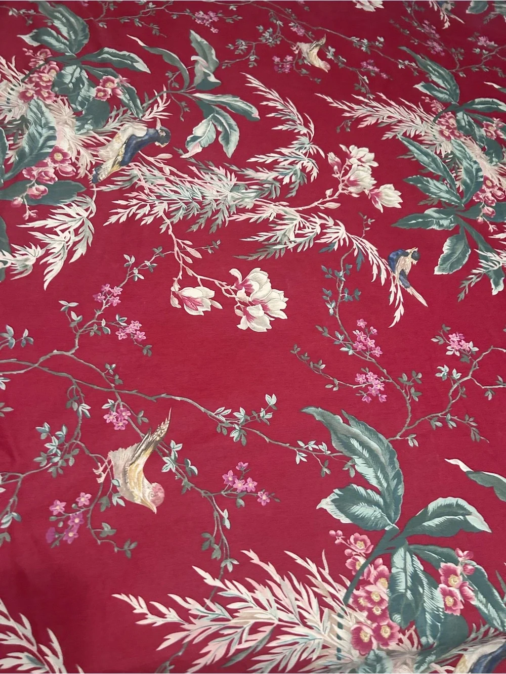 Pottery Barn King Duvet  Organic Cotton  Tropical Birds Leaves Crimson Red
